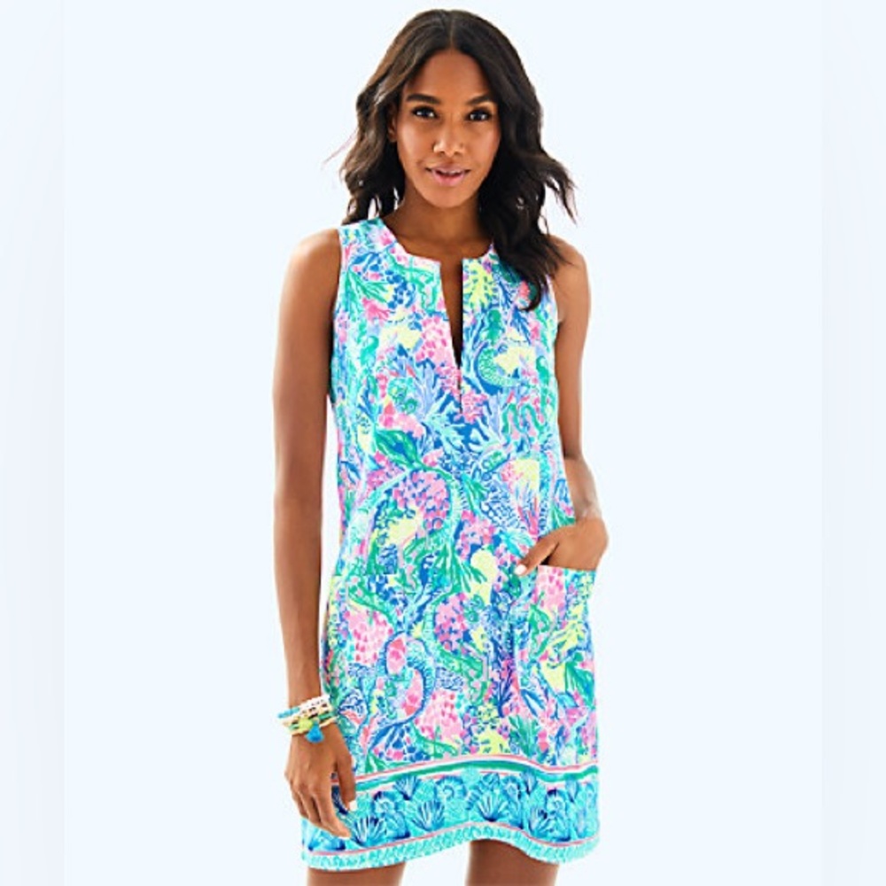 EUC Lilly Pulitzer Kelby Stretch Engineered Shift Dress in Mermaids Cove Size 6